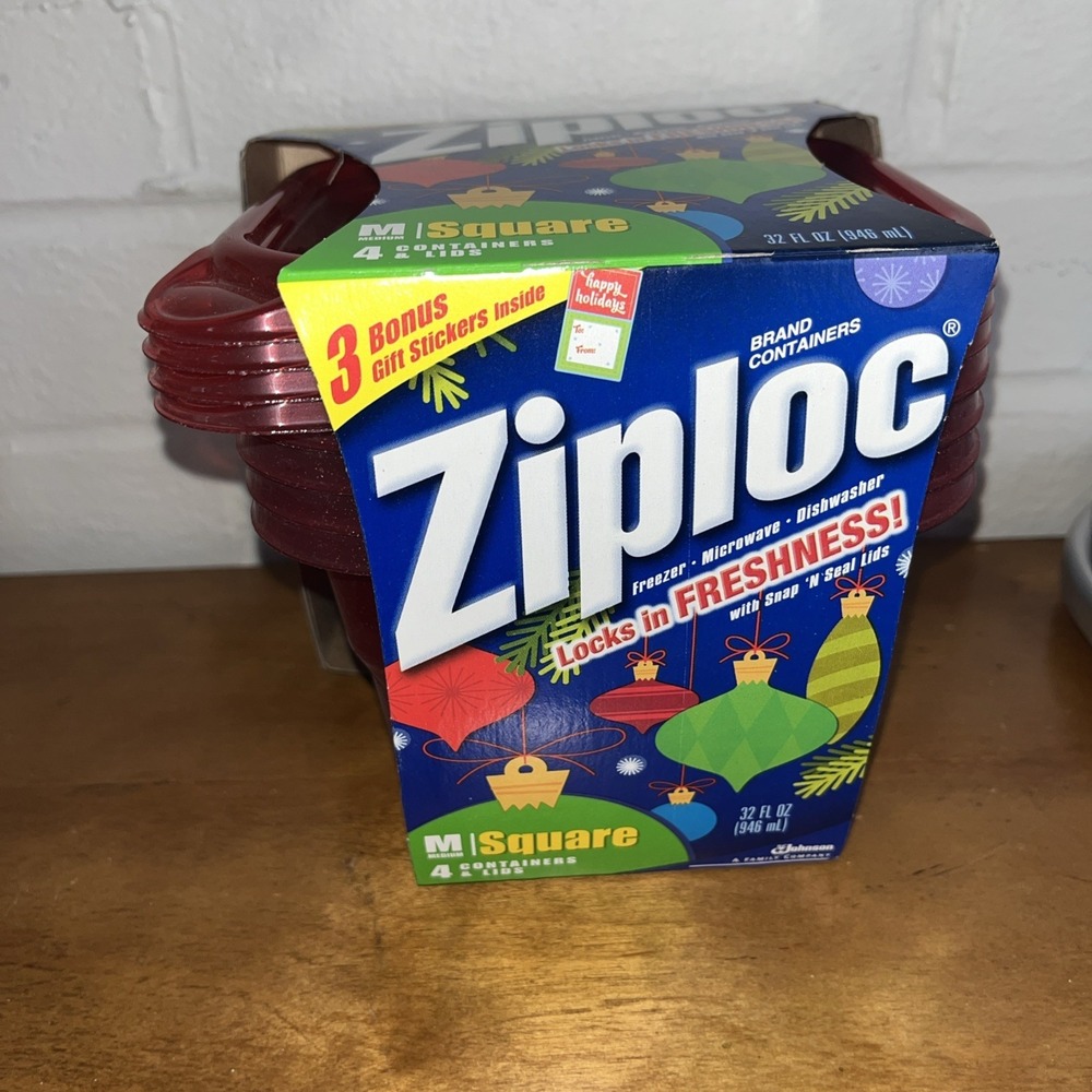 New Ziploc Holiday Medium Square‎ Container Red 3 Count  NOS